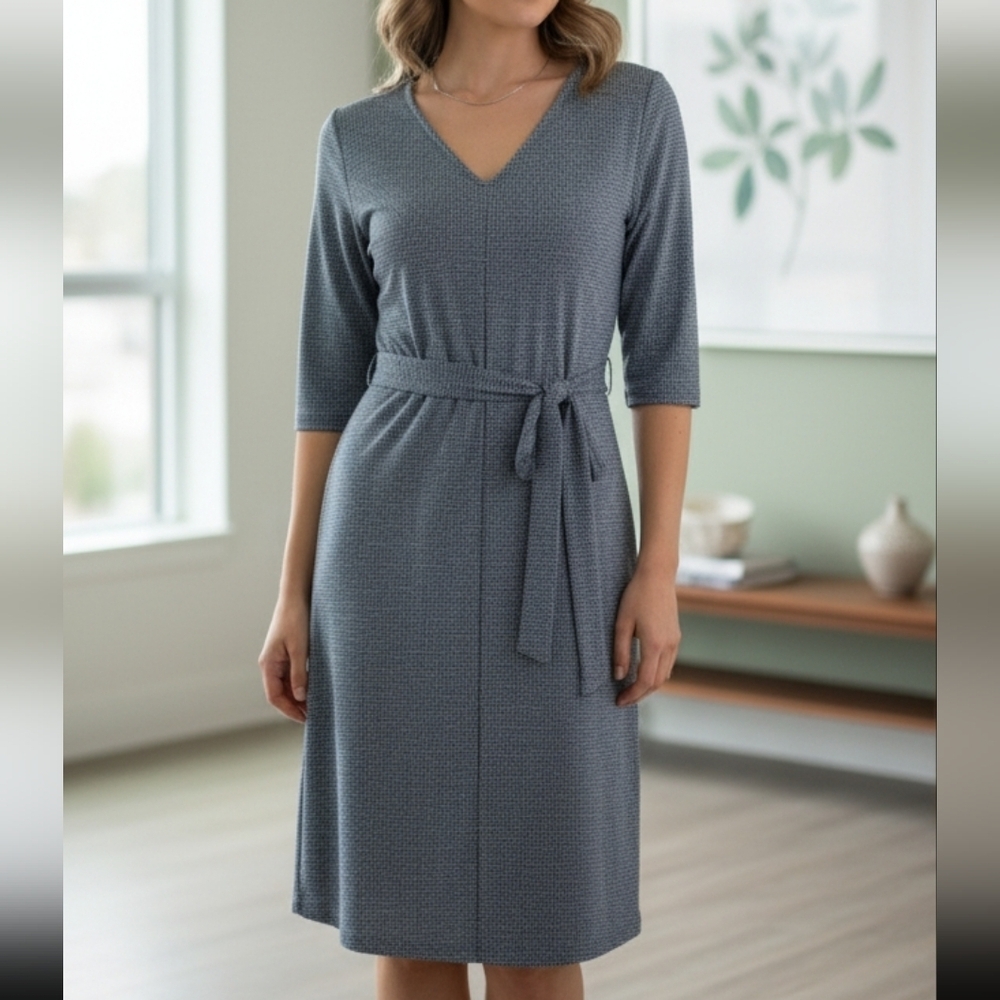 Zara Blue V Neck Midi Sheath Dress